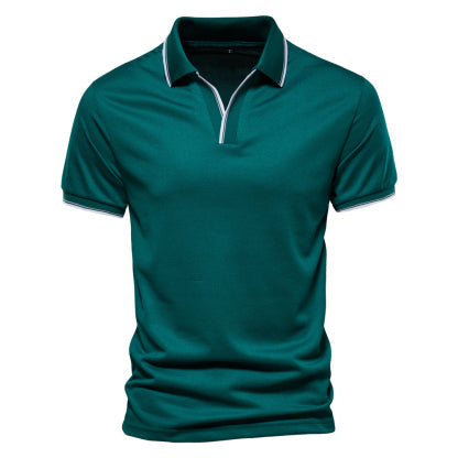 New solid color v-neck men's business POLO shirt casual short-sleeved