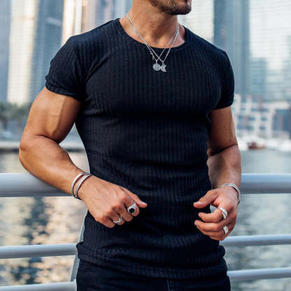 New Round Neck Short Sleeve Vertical Stripe Men's T-Shirt